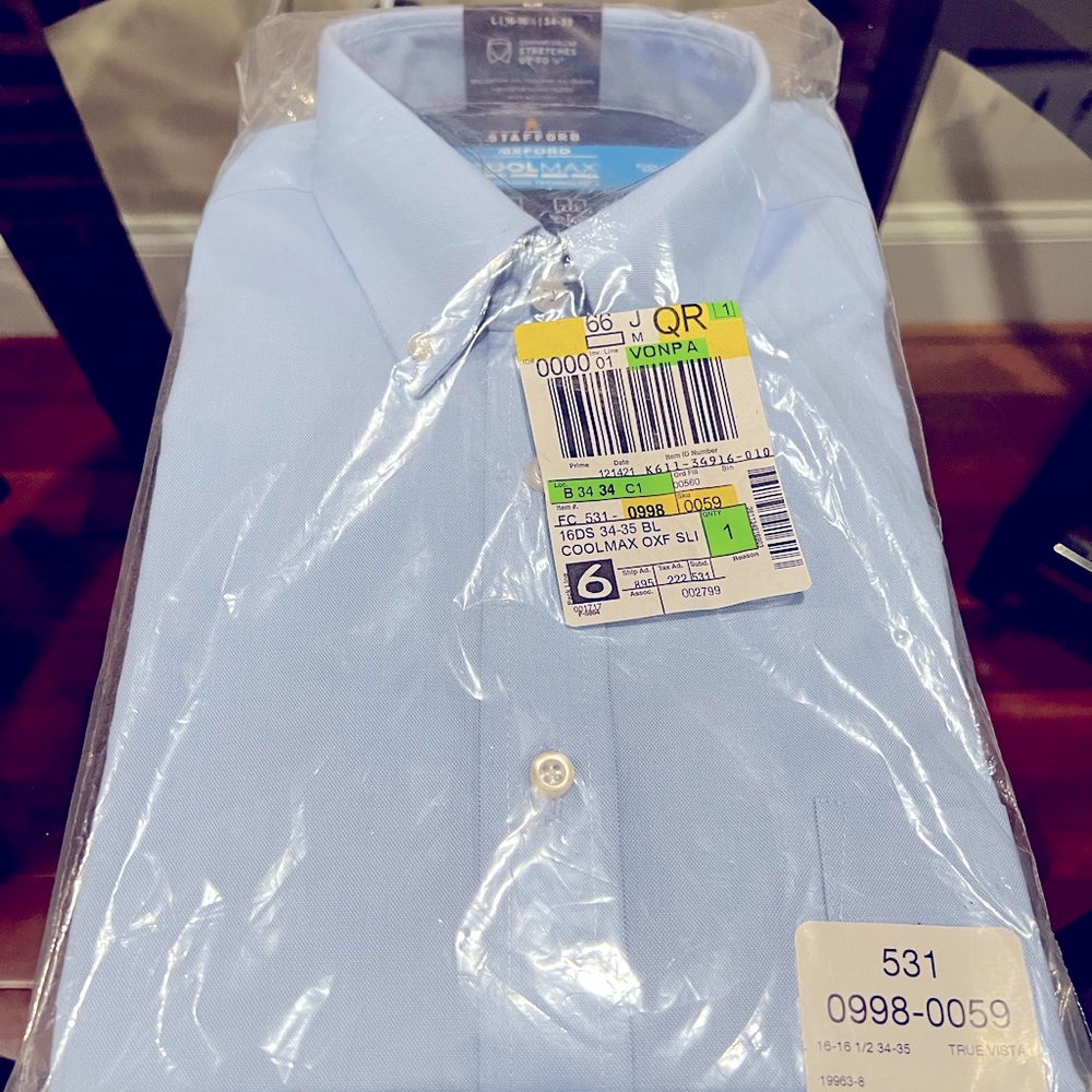 Stafford mens baby blue button-down shirt 16.5x34